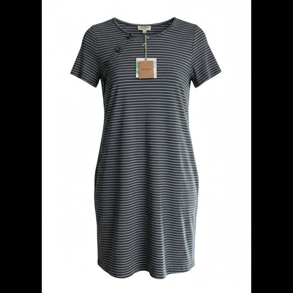 UMGEE Striped Casual Dress with Pockets and working Buttons. Size Small - Picture 2 of 4